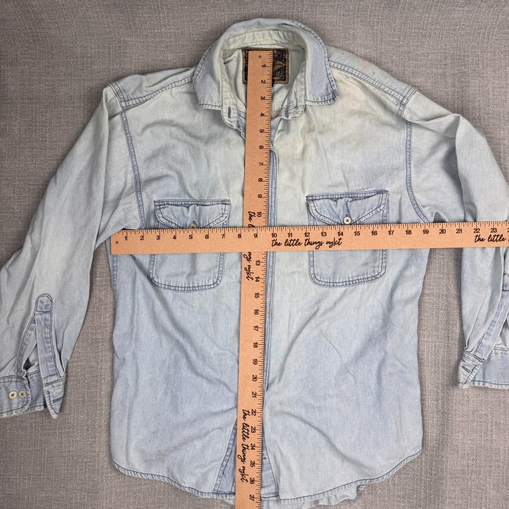 Express Men's Denim Shirt Light Wash Small Stained Distressed - Picture 2 of 9